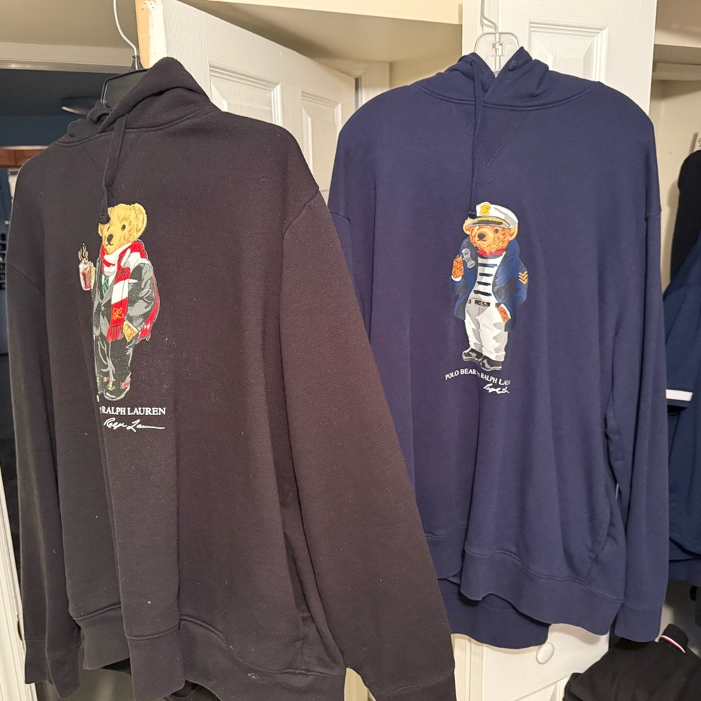 Ralph Lauren Black and Navy Bear Graphic Hoodies